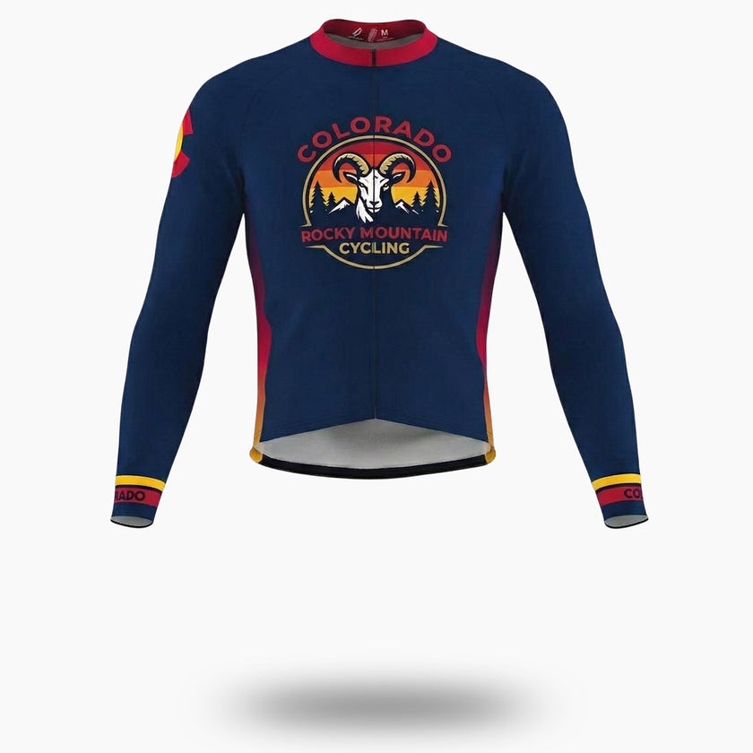 Colorado Rocky Mountain Long Sleeve Cycling Jersey, Colorado Bighorn Sheep Bike Long Jersey - Long Sleeve Cycling Jersey-White