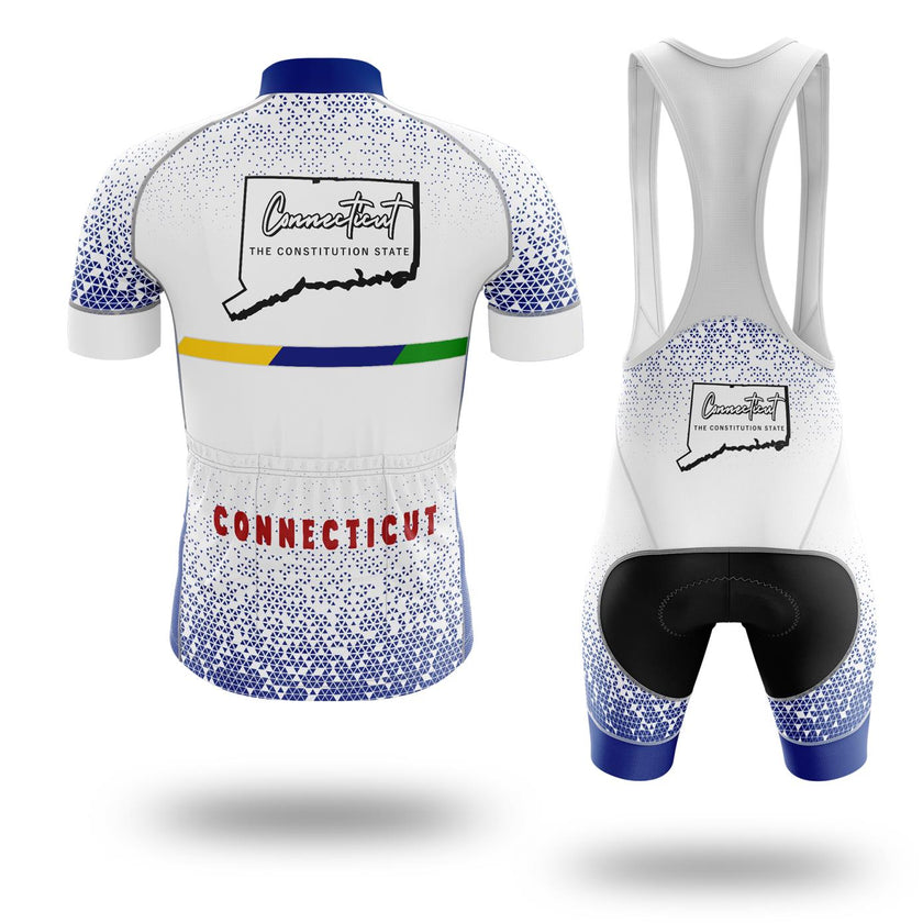 Connecticut Cycling Short Jersey, Connecticut Map Cycling Jersey Short Sleeve and Bib Short - Short Sleeve Cycling Jersey Kit-White