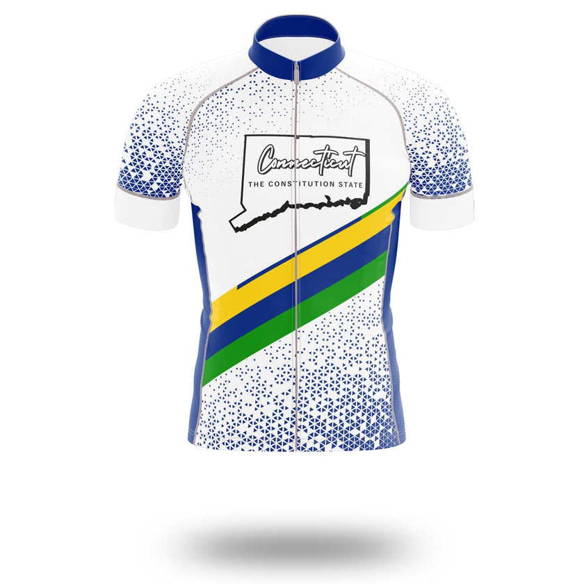 Connecticut Cycling Short Jersey, Connecticut Map Cycling Jersey Short Sleeve and Bib Short - Short Sleeve Cycling Jersey-White
