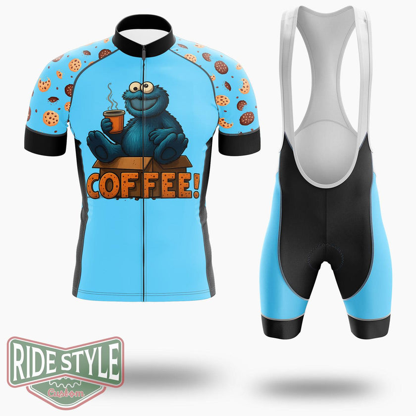 Cookie Monster And Coffee Pop Cycling Jersey Kit, Bicycle Clothing - Short Sleeve Cycling Jersey Kit-White