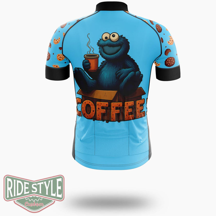 Cookie Monster And Coffee Pop Cycling Jersey Kit, Bicycle Clothing - Short Sleeve Cycling Jersey-White