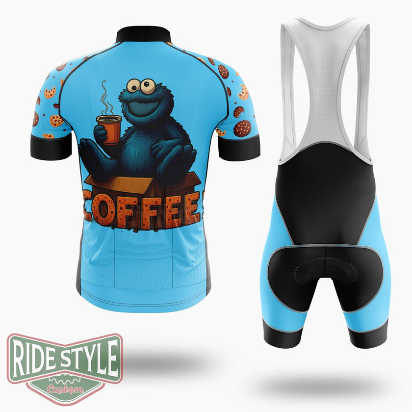 Cookie Monster And Coffee Pop Cycling Jersey Kit, Bicycle Clothing - Short Sleeve Cycling Jersey Kit-White
