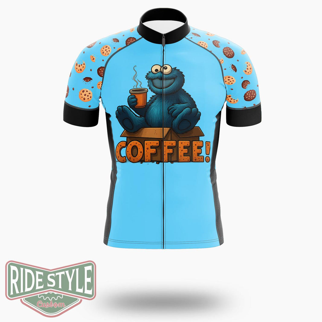 Cookie Monster And Coffee Pop Cycling Jersey Kit, Bicycle Clothing - Short Sleeve Cycling Jersey-White