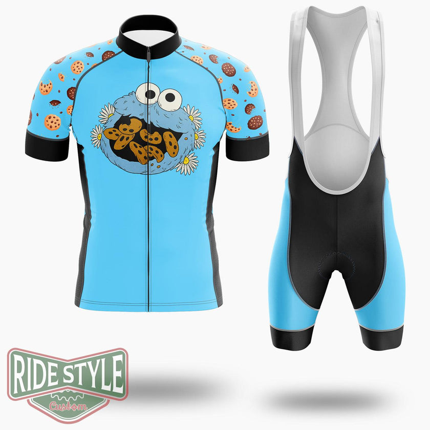 Cookie Monster And Daisies Cycling Jersey Kit, Bicycle Clothing - Short Sleeve Cycling Jersey Kit-White