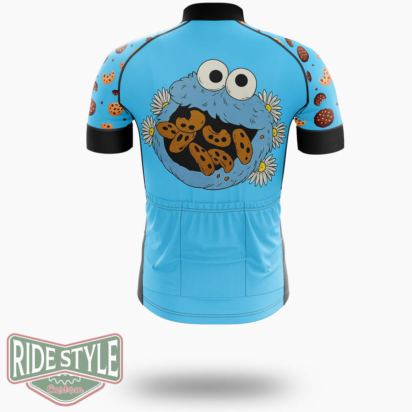 Cookie Monster And Daisies Cycling Jersey Kit, Bicycle Clothing - Short Sleeve Cycling Jersey-White