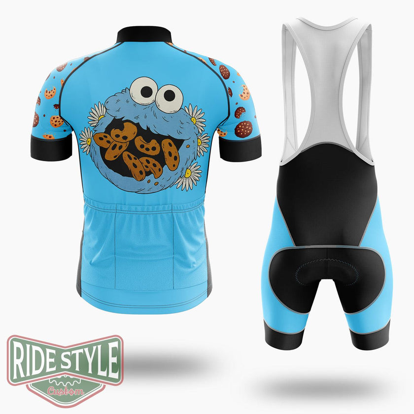 Cookie Monster And Daisies Cycling Jersey Kit, Bicycle Clothing - Short Sleeve Cycling Jersey Kit-White