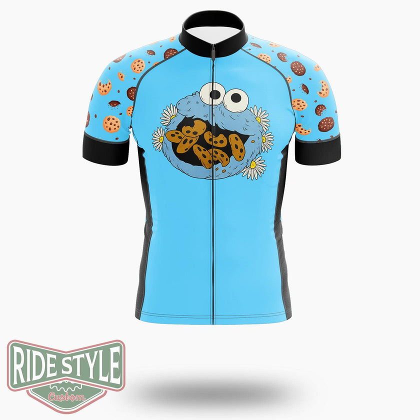 Cookie Monster And Daisies Cycling Jersey Kit, Bicycle Clothing - Short Sleeve Cycling Jersey-White
