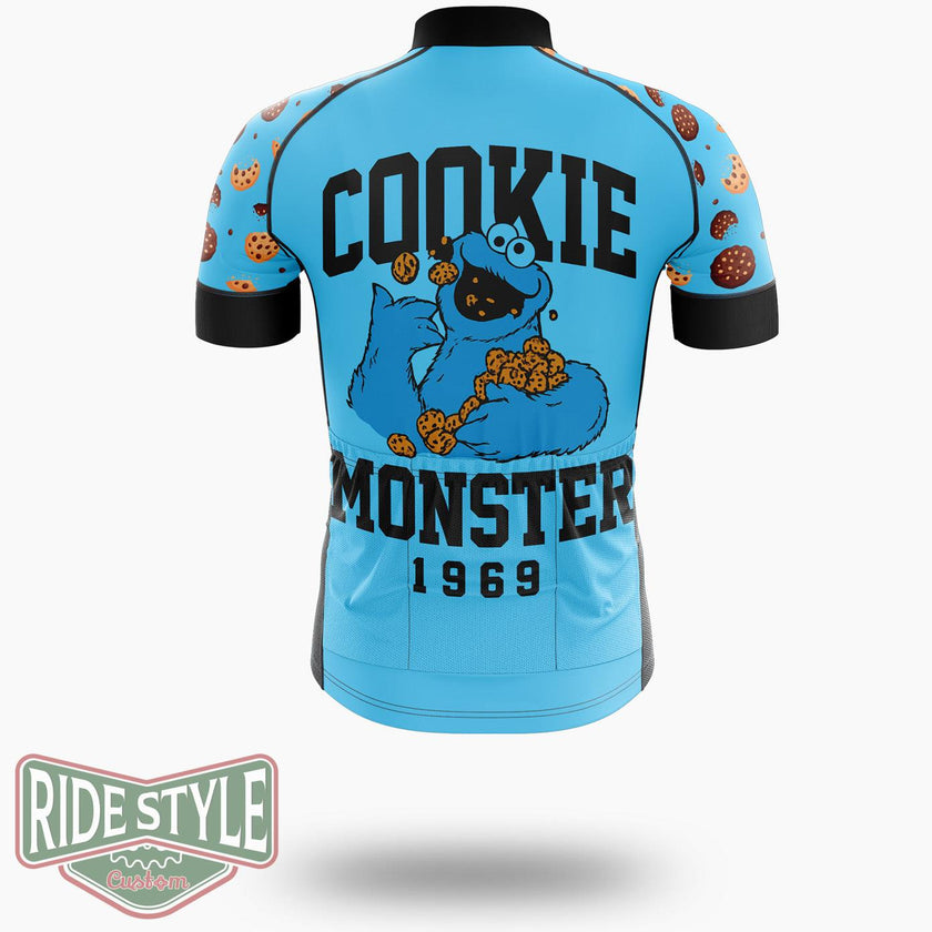 Cookie Monster Collegiate 1969 Cycling Jersey Kit, Bicycle Clothing - Short Sleeve Cycling Jersey-White
