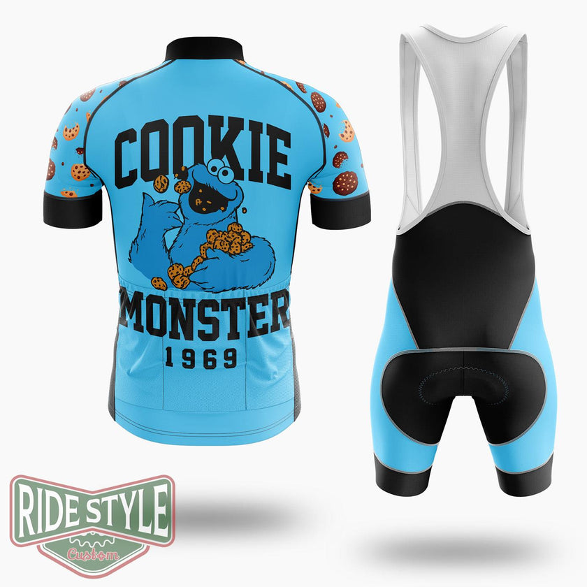 Cookie Monster Collegiate 1969 Cycling Jersey Kit, Bicycle Clothing - Short Sleeve Cycling Jersey Kit-White