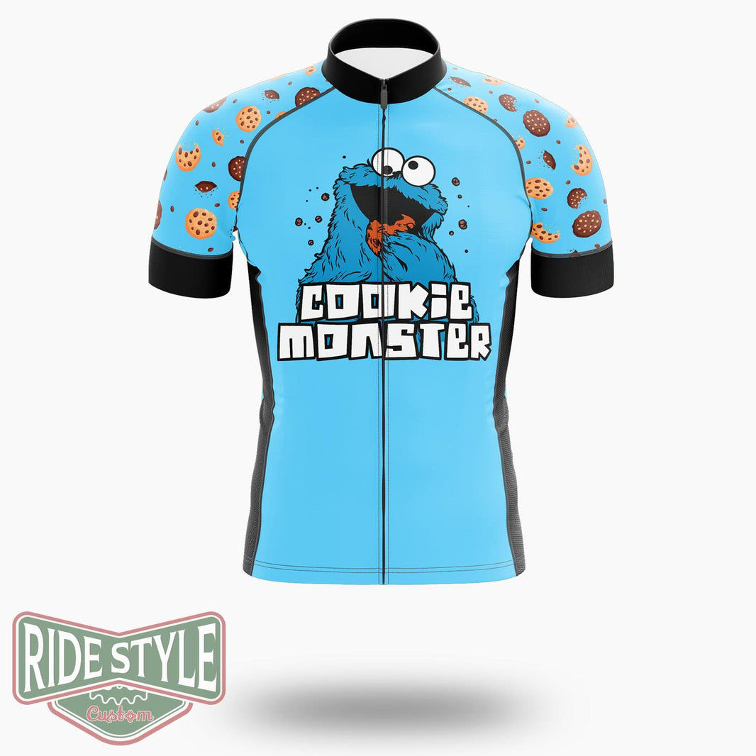 Cookie Monster Eat Cycling Jersey Kit, Bicycle Clothing - Short Sleeve Cycling Jersey-White