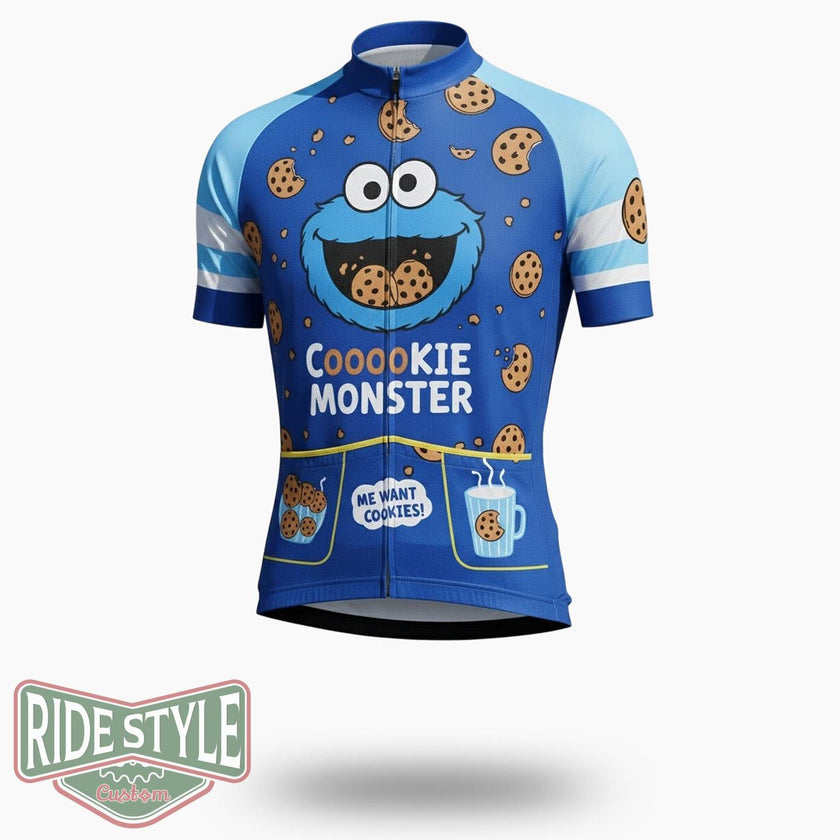Cookie Monster, Me Want Cookies Cycling Jersey Kit - Short Sleeve Cycling Jersey-White