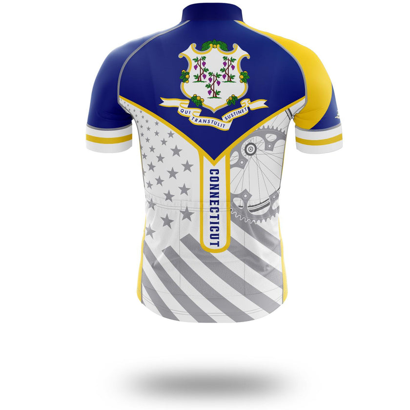 Custom Connecticut State Flag Cycling Kit, Cycling Personalized Name Jersey - Short Sleeve Cycling Jersey-White