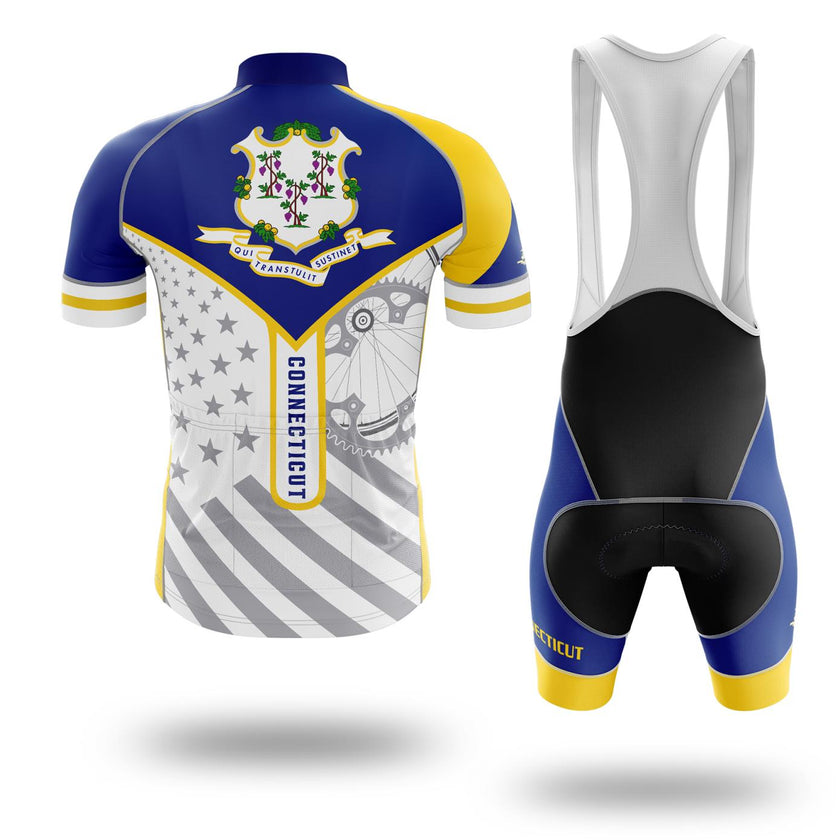 Custom Connecticut State Flag Cycling Kit, Cycling Personalized Name Jersey - Short Sleeve Cycling Jersey Kit-White