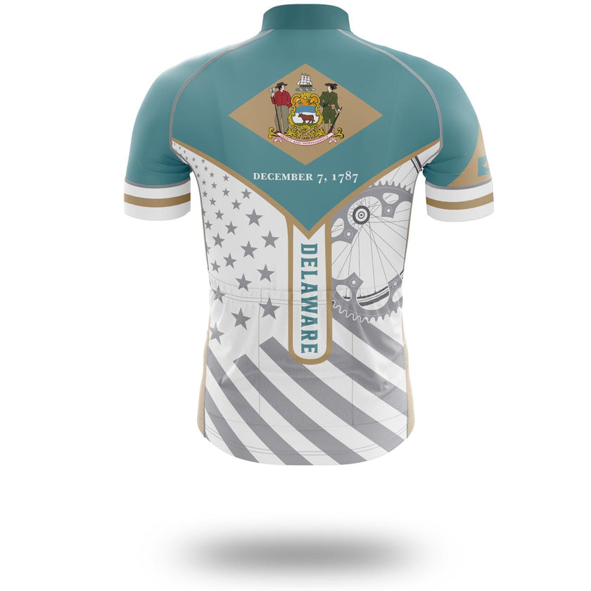 Custom Delaware State Flag Cycling Kit, Cycling Personalized Name Jersey - Short Sleeve Cycling Jersey-White