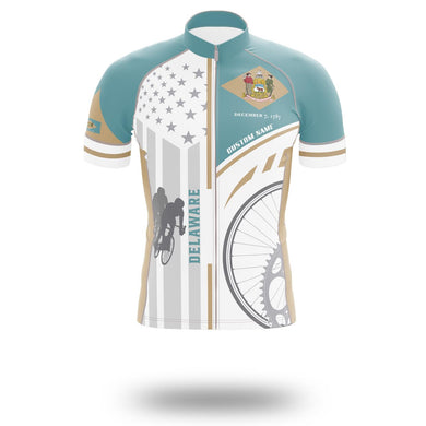 Custom Delaware State Flag Cycling Kit, Cycling Personalized Name Jersey - Short Sleeve Cycling Jersey-White