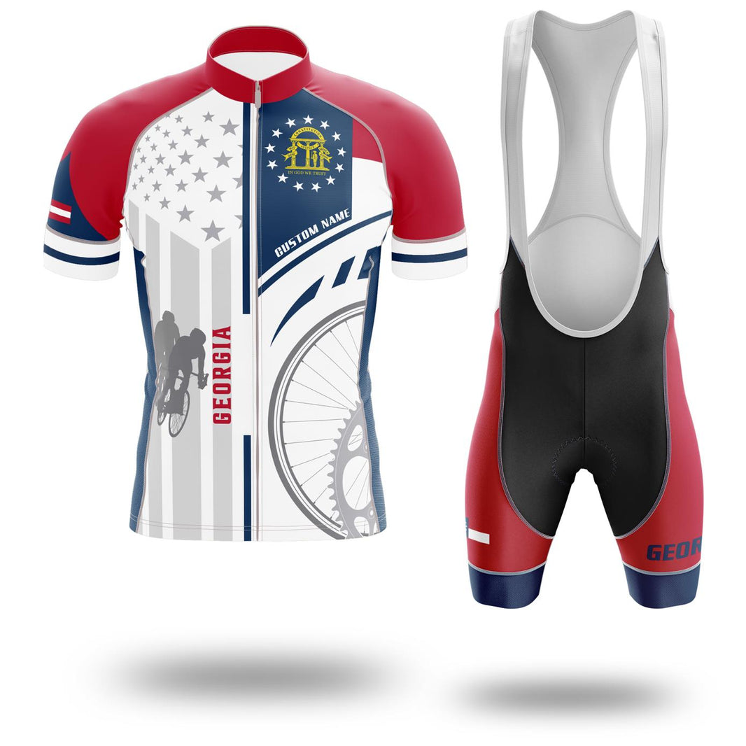 Custom Georgia State Flag Cycling Kit, Cycling Personalized Name Jersey - Short Sleeve Cycling Jersey Kit-White