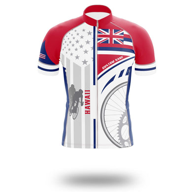 Custom Hawaii State Flag Cycling Kit, Cycling Personalized Name Jersey - Short Sleeve Cycling Jersey-White