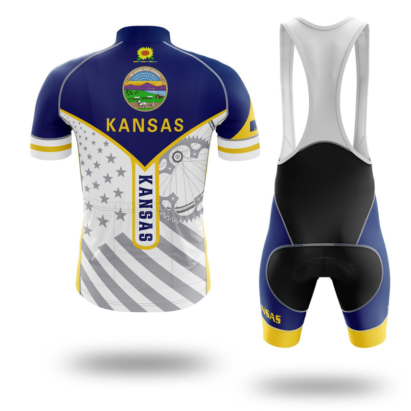 Custom Kansas State Flag Cycling Kit, Cycling Personalized Name Jersey - Short Sleeve Cycling Jersey Kit-White