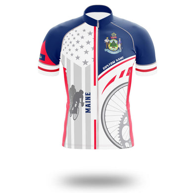Custom Name Maine State Cycling Jersey, Maine Flag Cycling Set - Short Sleeve Cycling Jersey-White