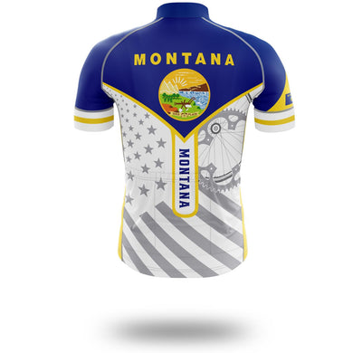 Custom Name Montana State Flag Cycling Kit, Cycling Personalized Name Jersey - Short Sleeve Cycling Jersey-White