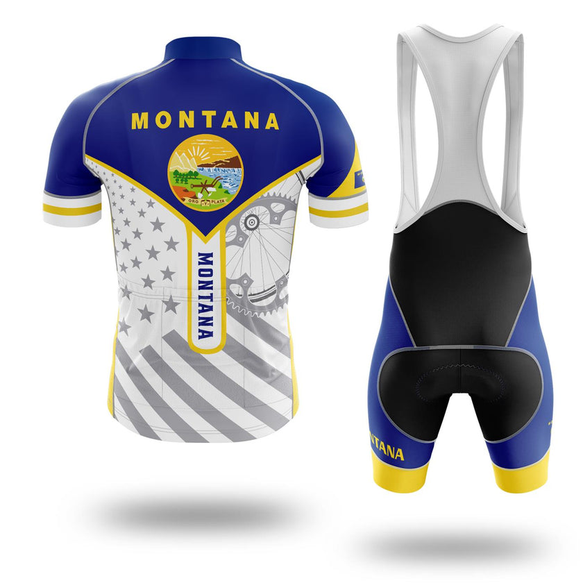 Custom Name Montana State Flag Cycling Kit, Cycling Personalized Name Jersey - Short Sleeve Cycling Jersey Kit-White