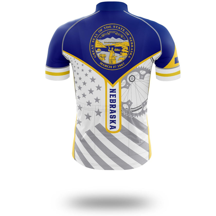 Custom Name Nebraska State Flag Cycling Kit, Cycling Personalized Name Jersey - Short Sleeve Cycling Jersey-White