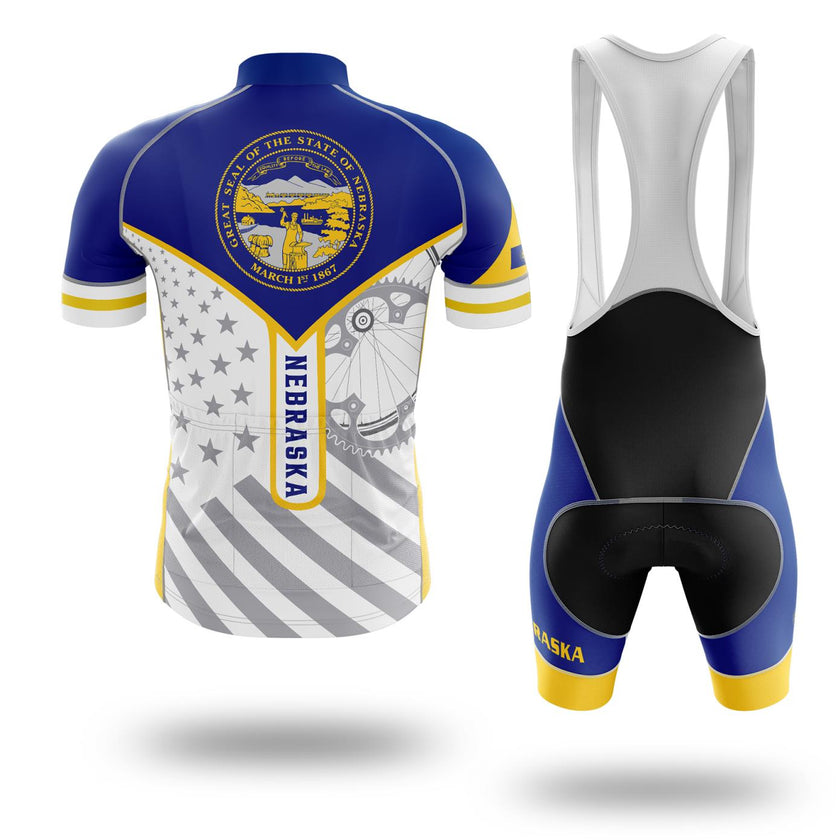Custom Name Nebraska State Flag Cycling Kit, Cycling Personalized Name Jersey - Short Sleeve Cycling Jersey Kit-White
