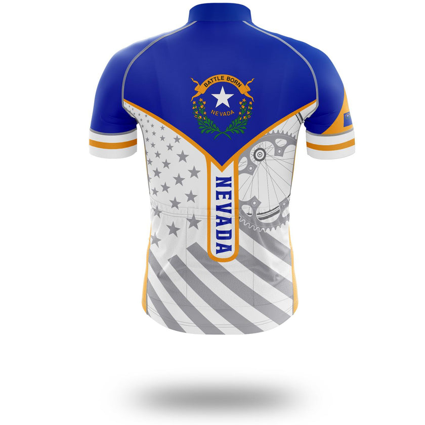Custom Name Nevada State Flag Cycling Kit, Cycling Personalized Name Jersey - Short Sleeve Cycling Jersey-White
