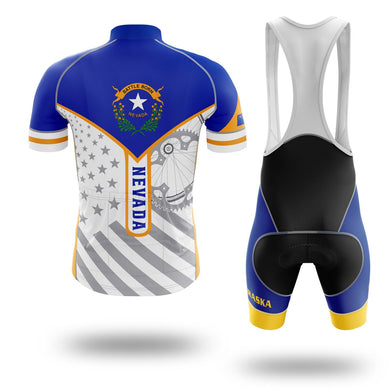 Custom Name Nevada State Flag Cycling Kit, Cycling Personalized Name Jersey - Short Sleeve Cycling Jersey Kit-White