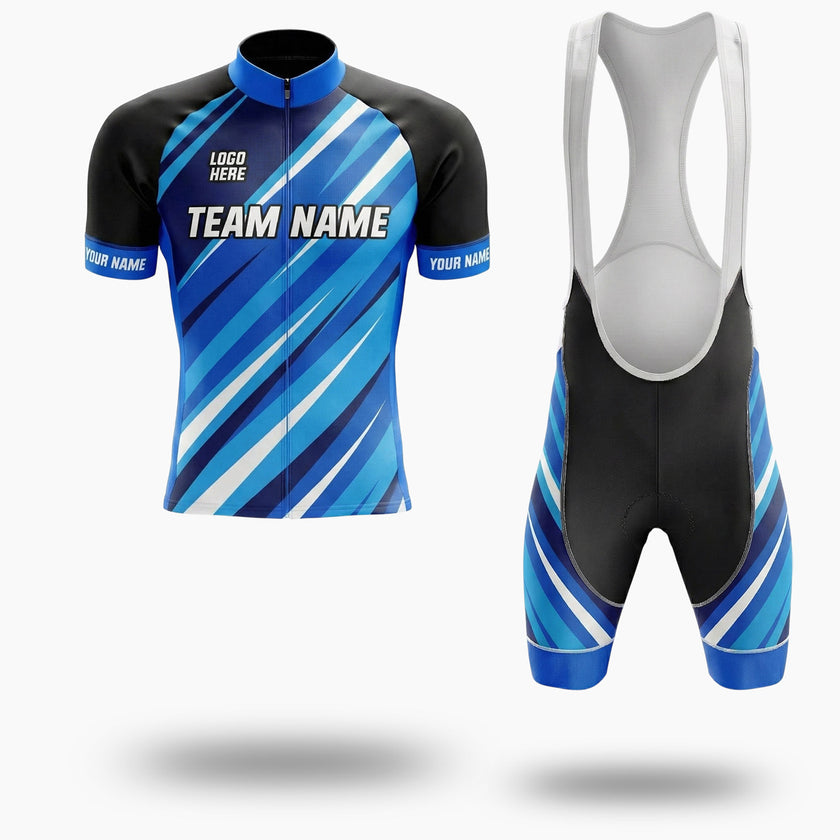 Custom Team Name, Personalized Name, Custom Team Logo Men's Blue Cycling Jersey - Short Sleeve Cycling Jersey Kit-White