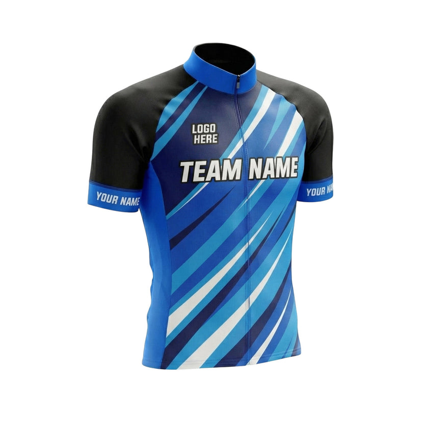 Custom Team Name, Personalized Name, Custom Team Logo Men's Blue Cycling Jersey - Short Sleeve Cycling Jersey-White