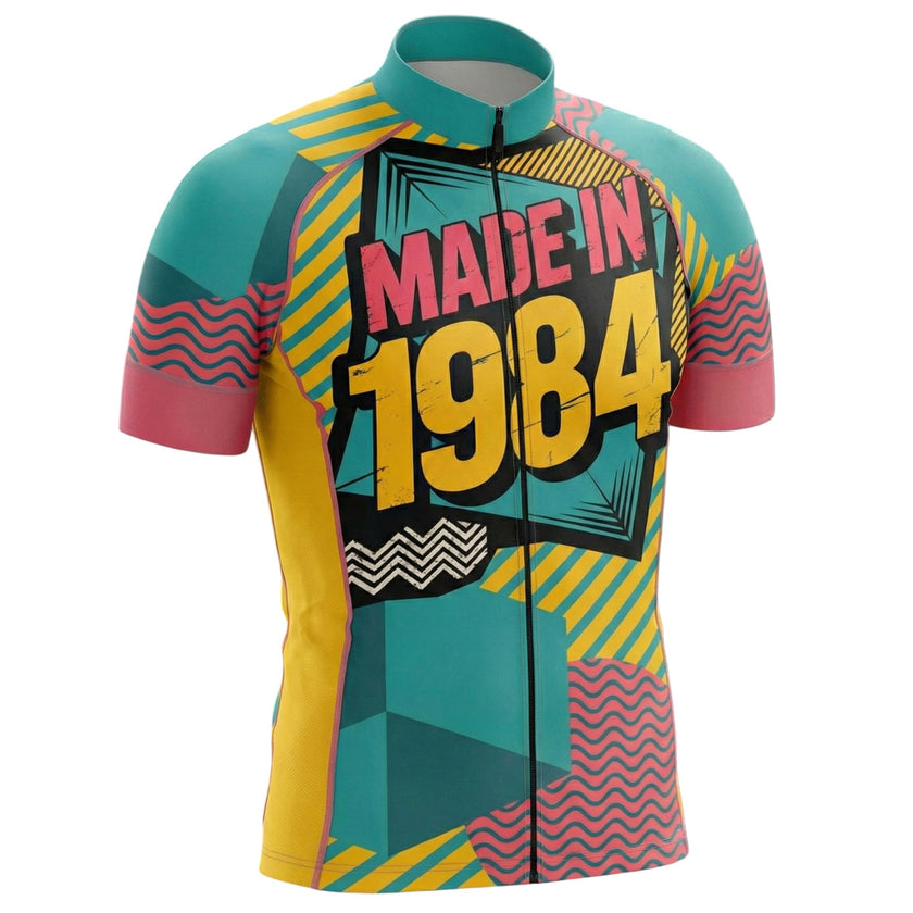 Custom Year Retro Cycling Jersey, Retro Made In 1984 Men's Bike Jersey - Short Sleeve Cycling Jersey-White