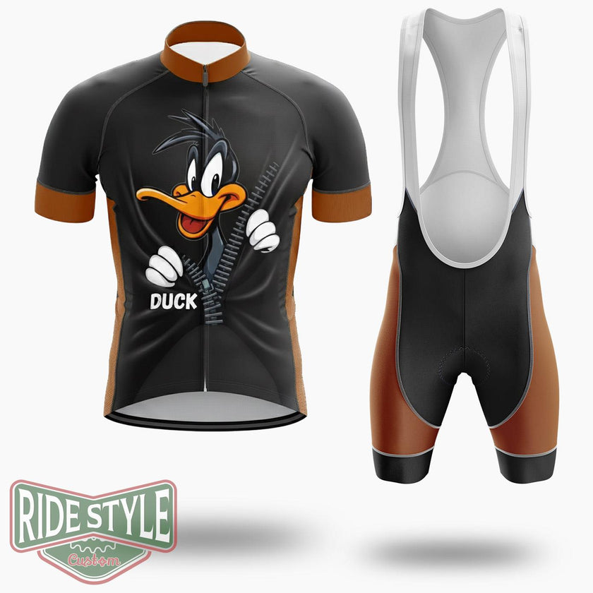 Daffy Duck Inspired Funny Cartoon Duck 90s Retro Looney Tunes Style Cycling Jersey Kit - Short Sleeve Cycling Jersey Kit-White
