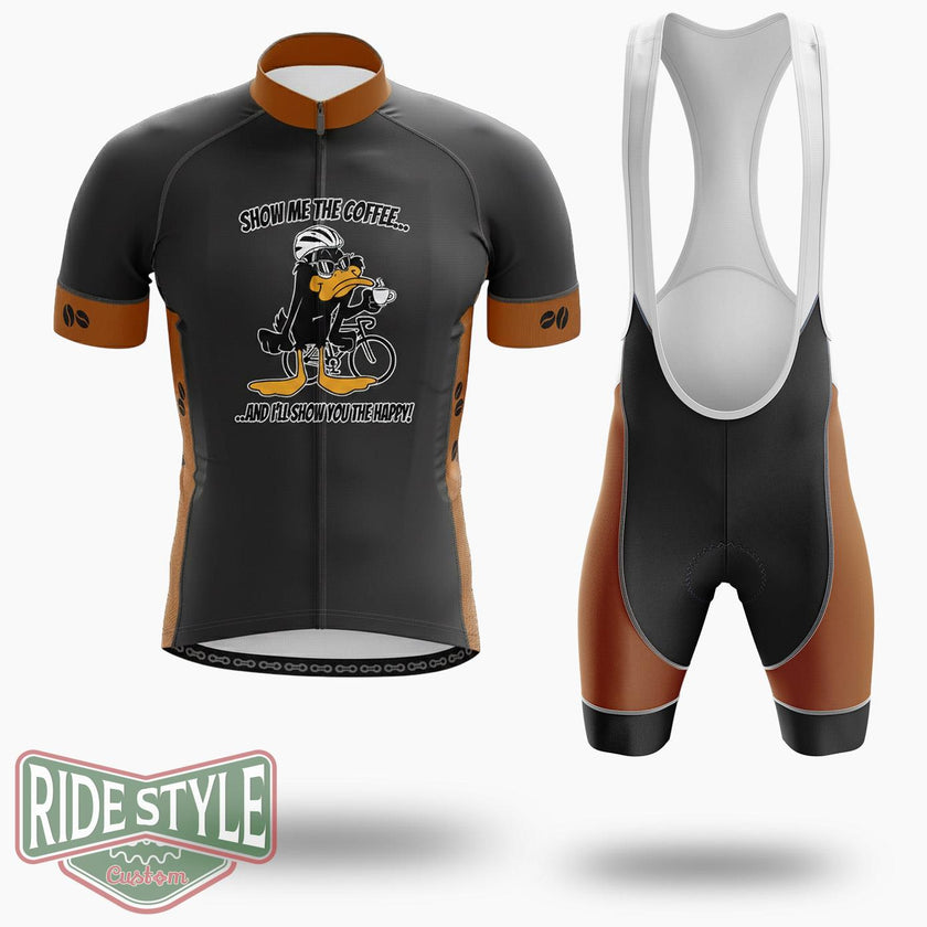 Daffy Duck Show Me The Coffee Cycling Jersey Kit - Short Sleeve Cycling Jersey Kit-White