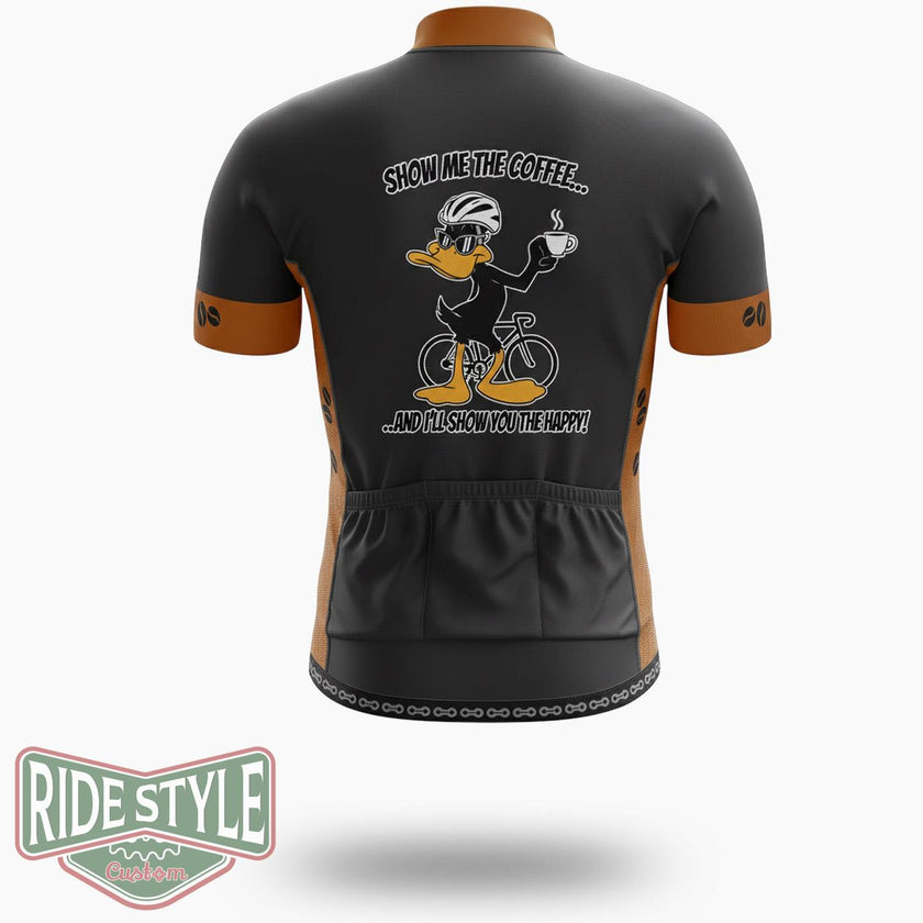 Daffy Duck Show Me The Coffee Cycling Jersey Kit - Short Sleeve Cycling Jersey-White