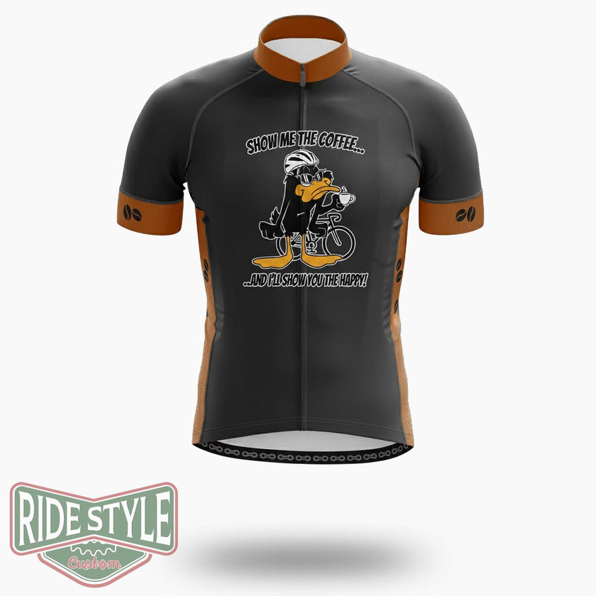 Daffy Duck Show Me The Coffee Cycling Jersey Kit - Short Sleeve Cycling Jersey-White