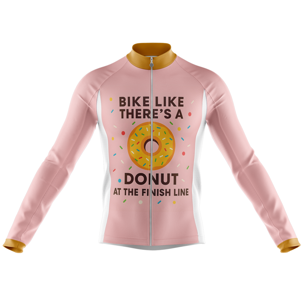 Donut Cycling Jersey - Bike Like There's A Donut At The Finish Line Long Sleeve Cycling Jersey - Cycling Long Sleeve Jersey-White