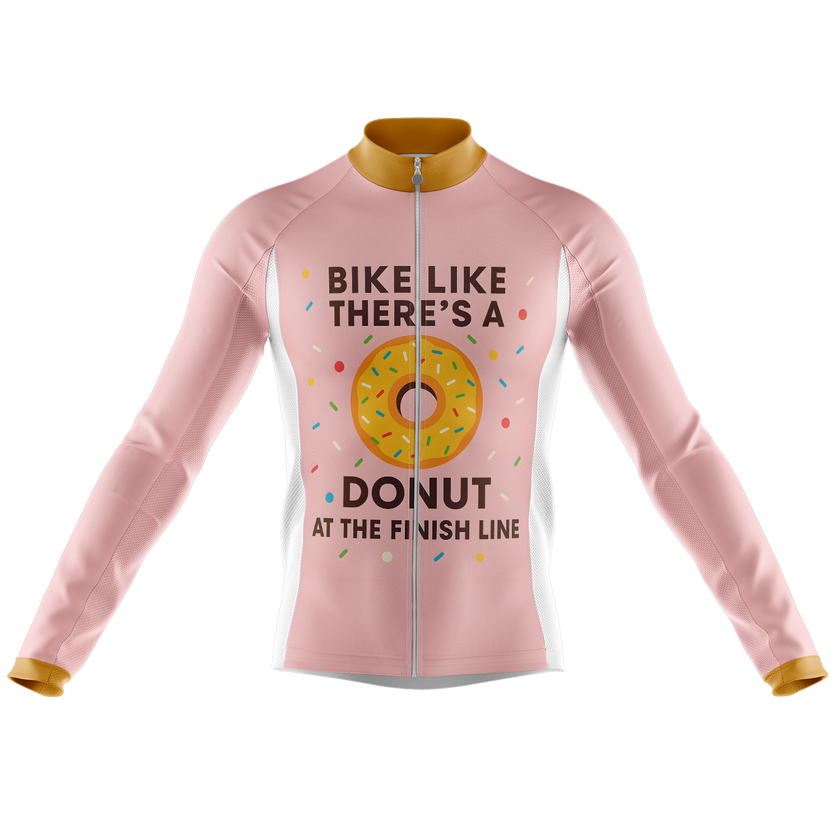 Donut Cycling Jersey - Bike Like There's A Donut At The Finish Line Long Sleeve Cycling Jersey - Cycling Long Sleeve Jersey-White