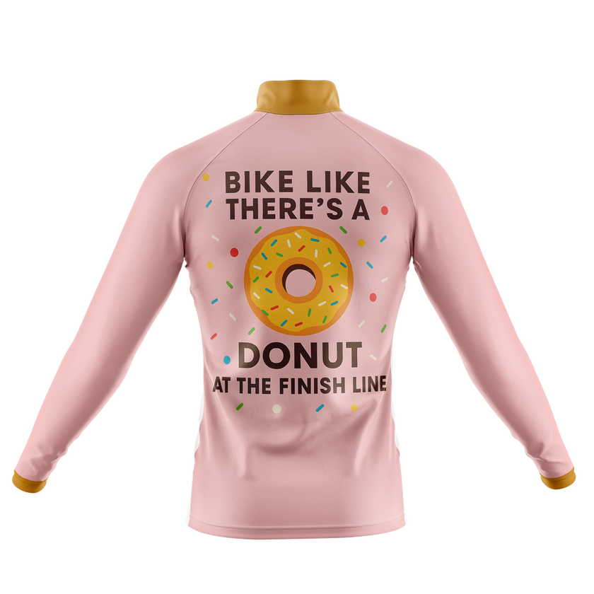 Donut Cycling Jersey - Bike Like There's A Donut At The Finish Line Long Sleeve Cycling Jersey - Cycling Long Sleeve Jersey-White