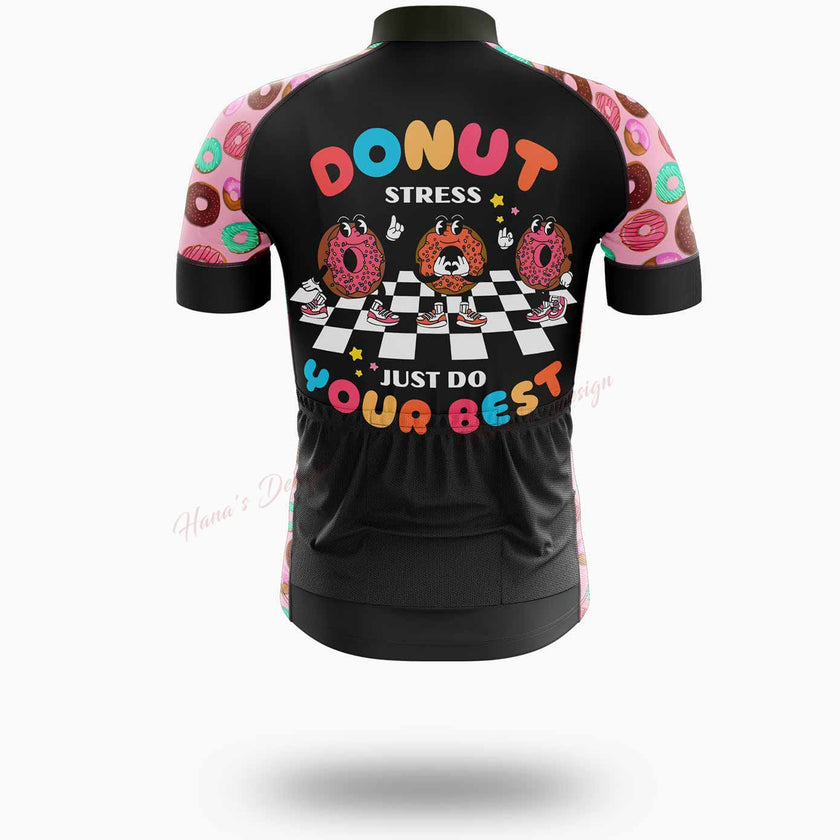 Donut Stress Just Do Your Best Cycling Jersey Short Sleeve - Short Sleeve Cycling Jersey-White
