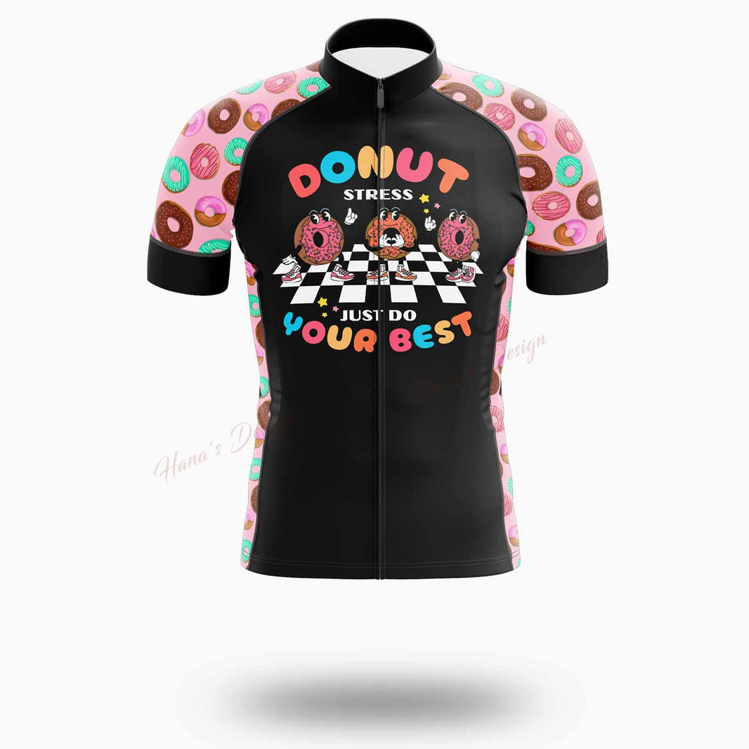 Donut Stress Just Do Your Best Cycling Jersey Short Sleeve - Short Sleeve Cycling Jersey-White