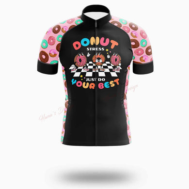 Donut Stress Just Do Your Best Cycling Jersey Short Sleeve - Short Sleeve Cycling Jersey-White