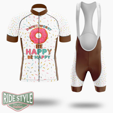 Donut Worry Be Happy Cycling Jersey Kit, Bicycle Clothing Summer New - Short Sleeve Cycling Jersey Kit-White