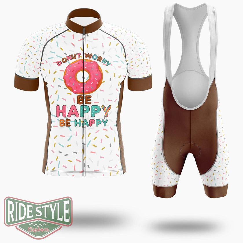 Donut Worry Be Happy Cycling Jersey Kit, Bicycle Clothing Summer New - Short Sleeve Cycling Jersey Kit-White