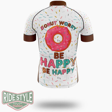 Donut Worry Be Happy Cycling Jersey Kit, Bicycle Clothing Summer New - Short Sleeve Cycling Jersey-White