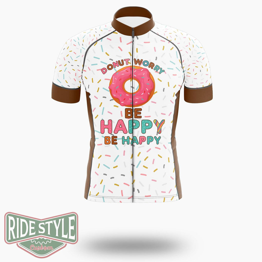 Donut Worry Be Happy Cycling Jersey Kit, Bicycle Clothing Summer New - Short Sleeve Cycling Jersey-White
