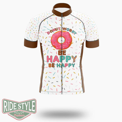 Donut Worry Be Happy Cycling Jersey Kit, Bicycle Clothing Summer New - Short Sleeve Cycling Jersey-White
