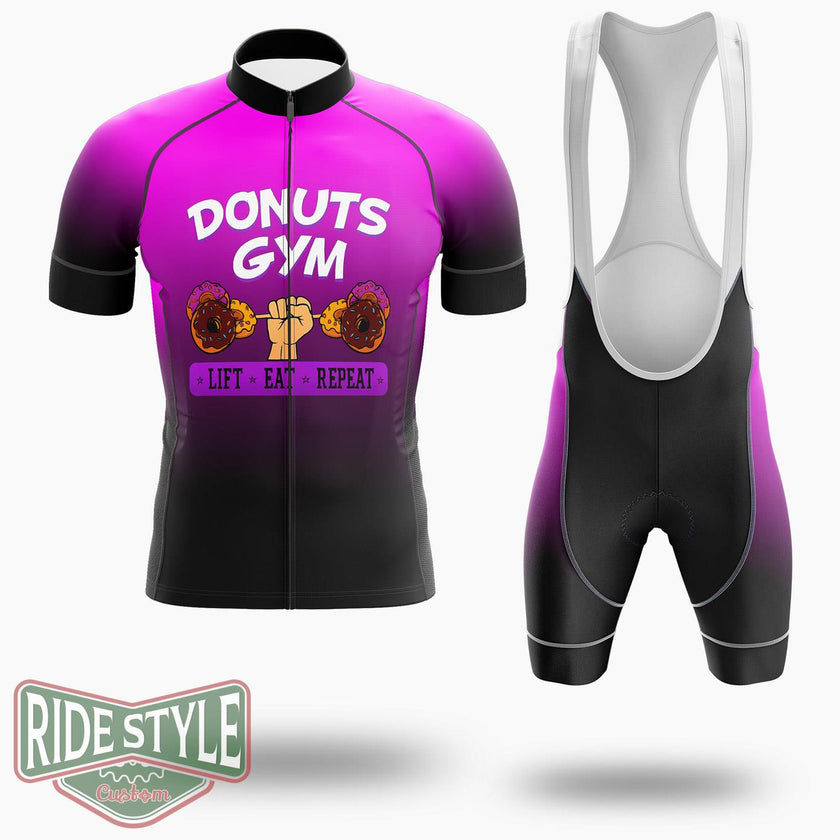 Donuts Gym Dessert Food Fitness Exercise Doughnut Sport Cycling Jersey Kit, Bicycle Clothing - Short Sleeve Cycling Jersey Kit-White