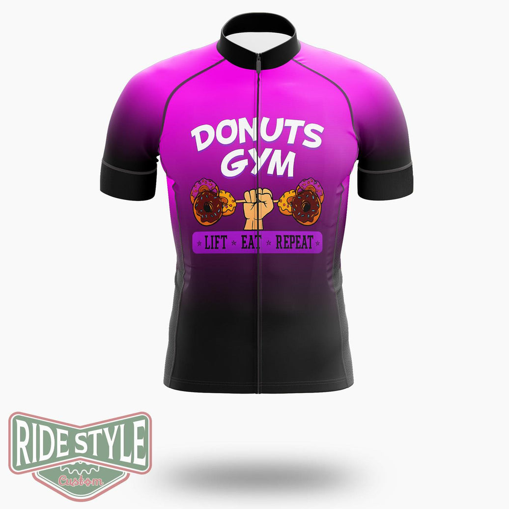 Donuts Gym Dessert Food Fitness Exercise Doughnut Sport Cycling Jersey Kit, Bicycle Clothing - Short Sleeve Cycling Jersey-White