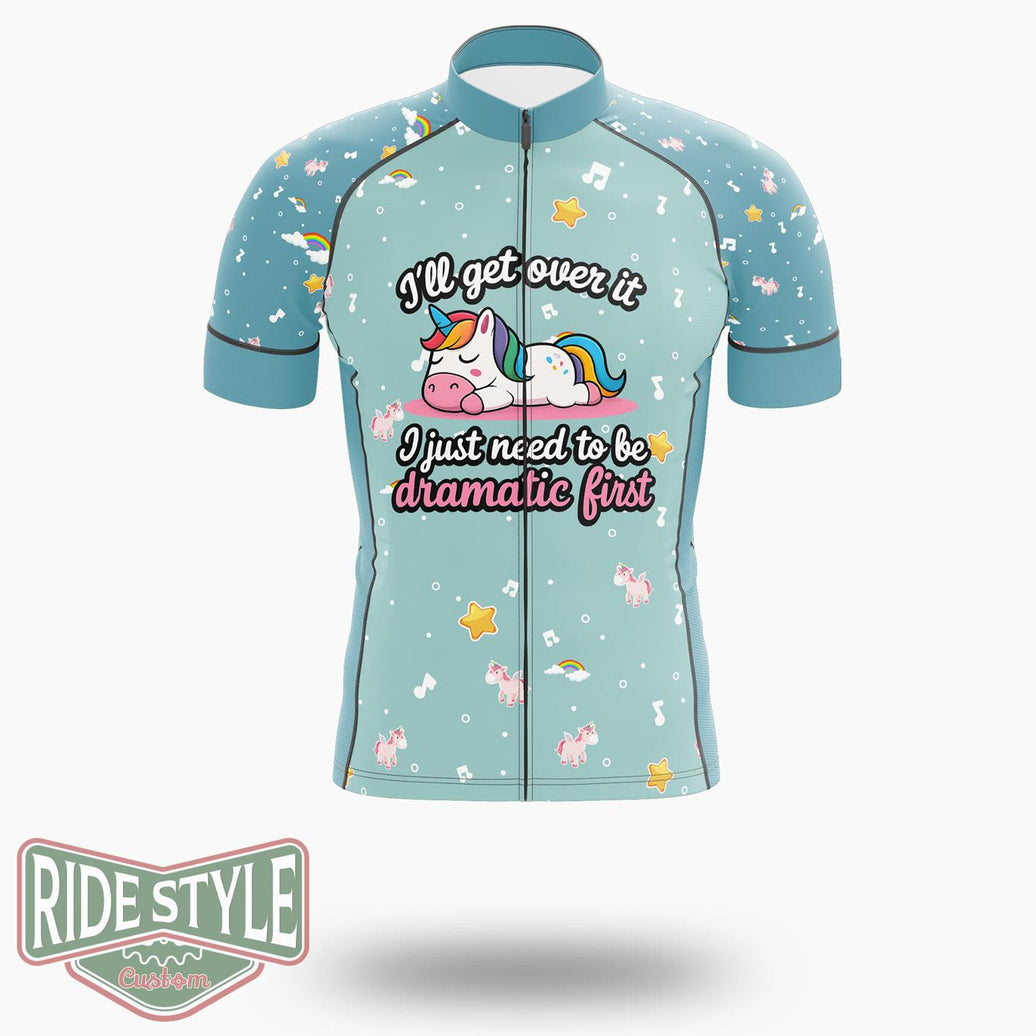 Dramatic Unicorn It I Just Need To Be Dramatic First Humor Cycling Jersey Kit, Bicycle Clothing - Short Sleeve Cycling Jersey-White